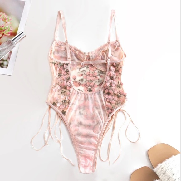 thumbnail image 2 of SCECXY Women's Lingerie Set - Floral Lace Mesh Bra & Panty 2 Piece Set With Bow 2 of 13